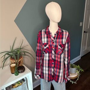 Rails Plaid Button-Up Shirt Soft Rayon Flannel Classic Checkered Boho Luxe Med.